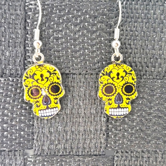 3 Pair Candy Skull Earrings - Picture 2 of 4